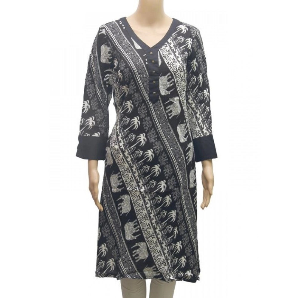 Generic Women's Rayon Kurtis (Black, White, XL) - Noble Nook