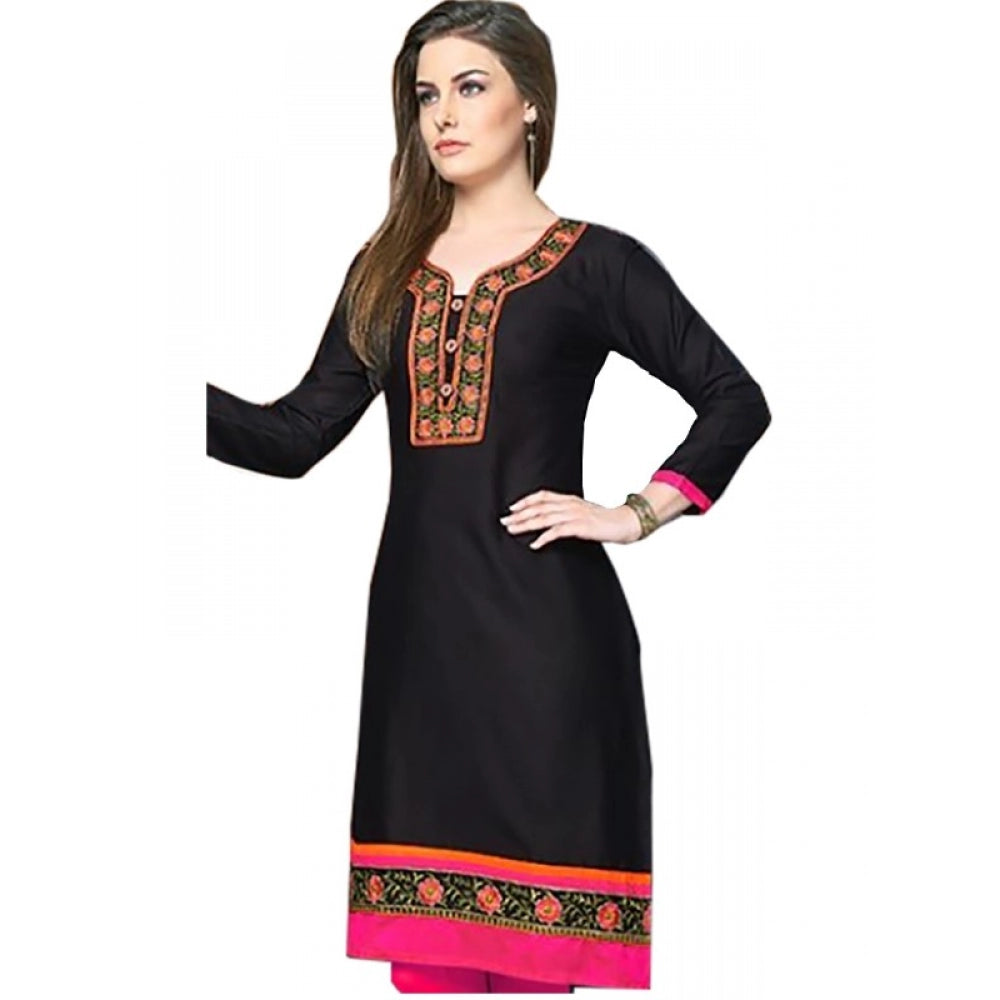 Generic Women's Linen and Cotton Mix Kurtis (Black, Pink, L) - Noble Nook