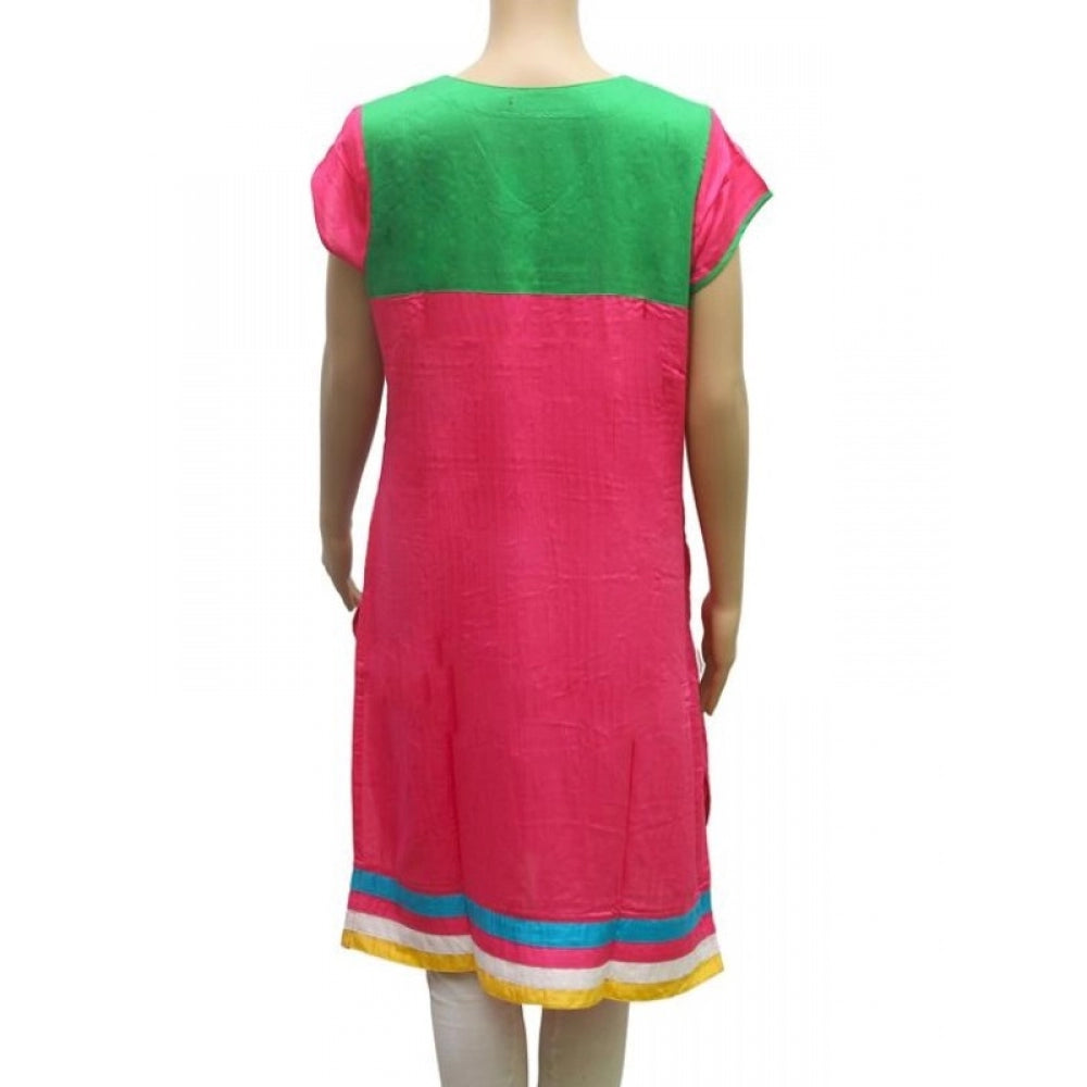 Generic Women's Rayon Kurtis (Pink, Green, L) - Noble Nook