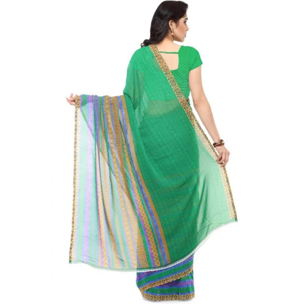 Printed Faux Georgette Green Color Saree - Noble Nook