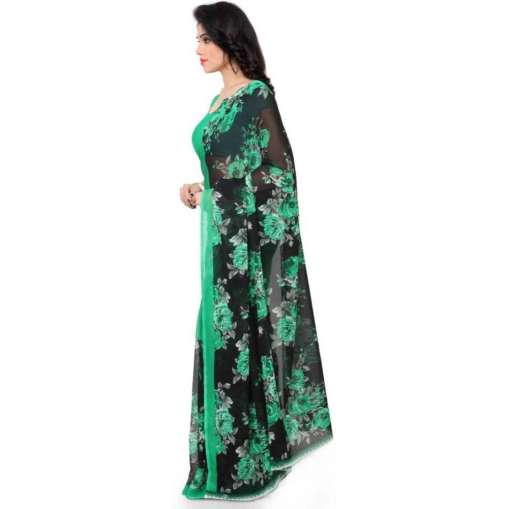 Printed Faux Georgette Green Color Saree - Noble Nook