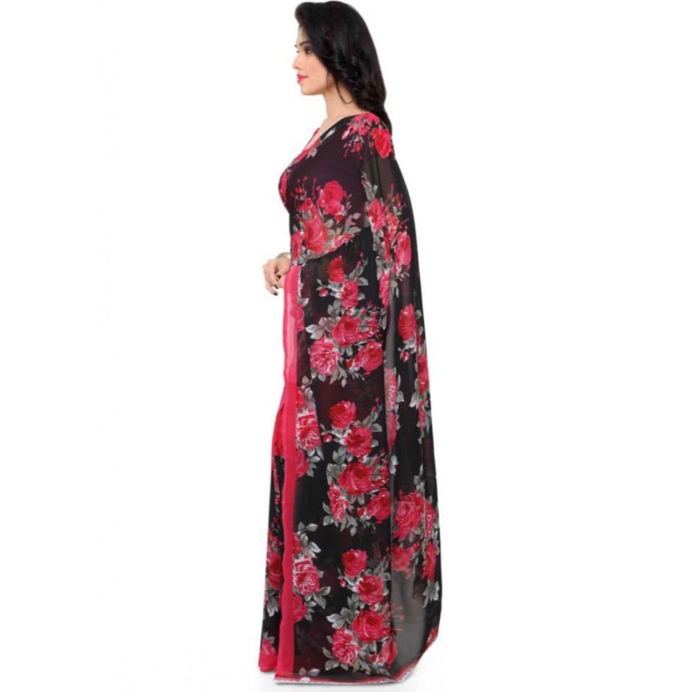 Printed Faux Georgette Pink Color Saree - Noble Nook