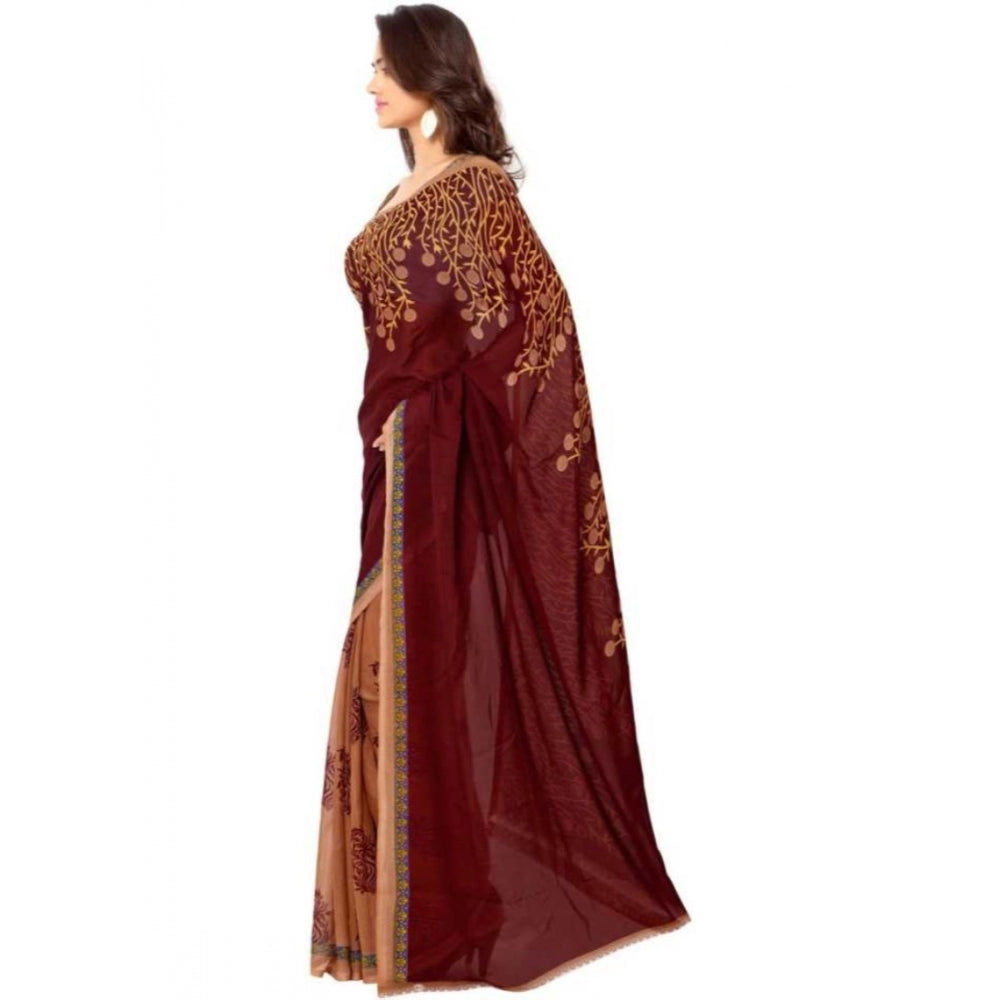 Printed Faux Georgette Red Color Saree - Noble Nook