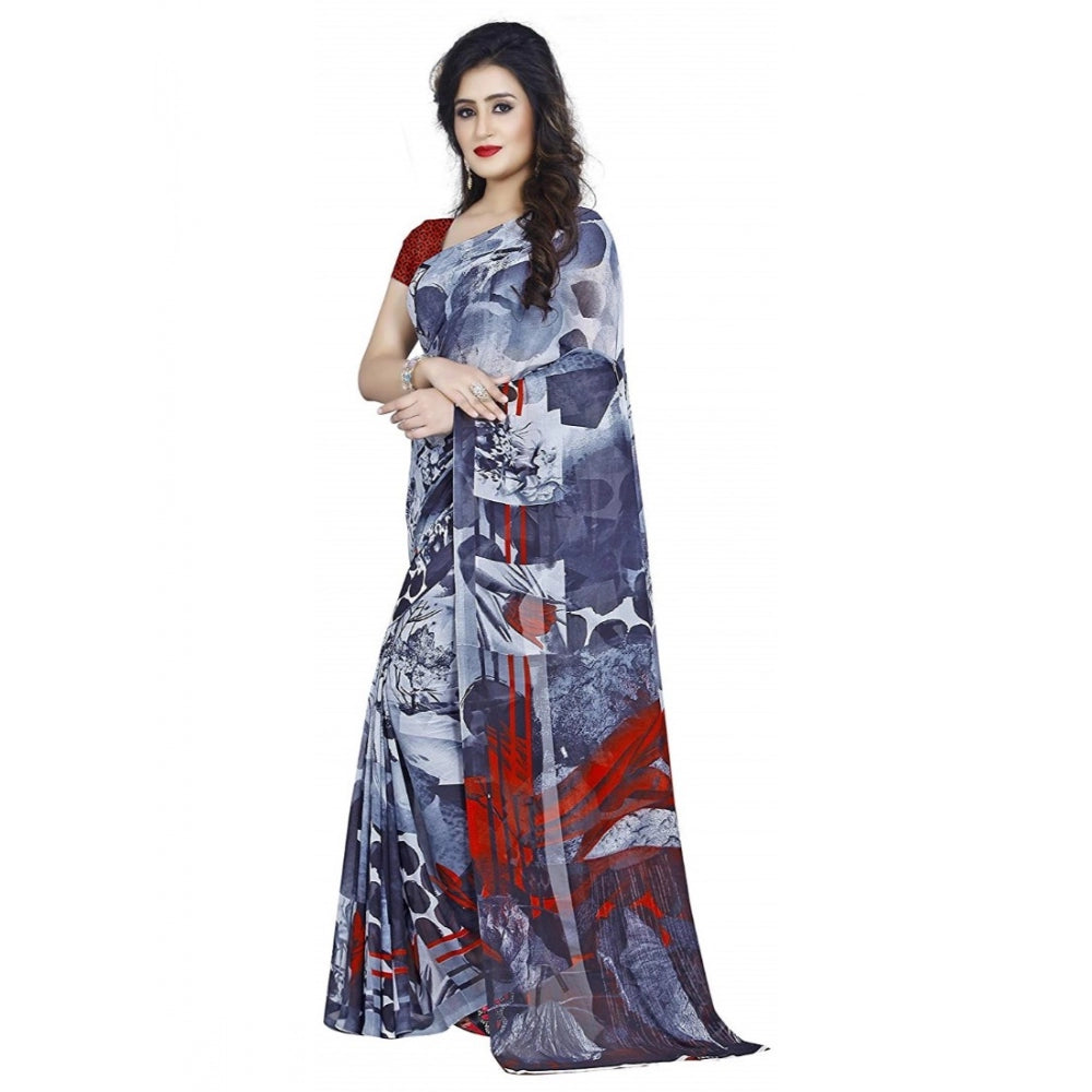 Printed Faux Georgette Black Color Saree - Noble Nook