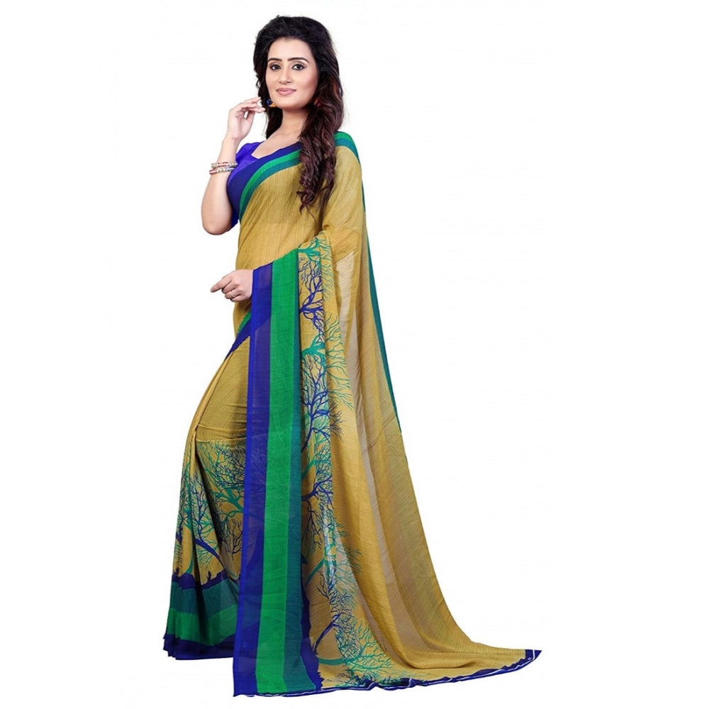 Printed Faux Georgette Green Color Saree - Noble Nook