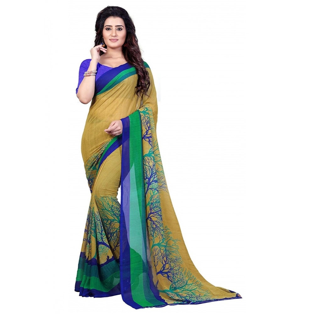 Printed Faux Georgette Green Color Saree - Noble Nook