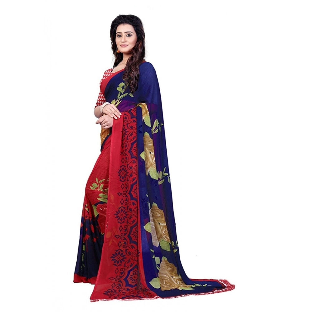 Printed Faux Georgette Blue Color Saree - Noble Nook