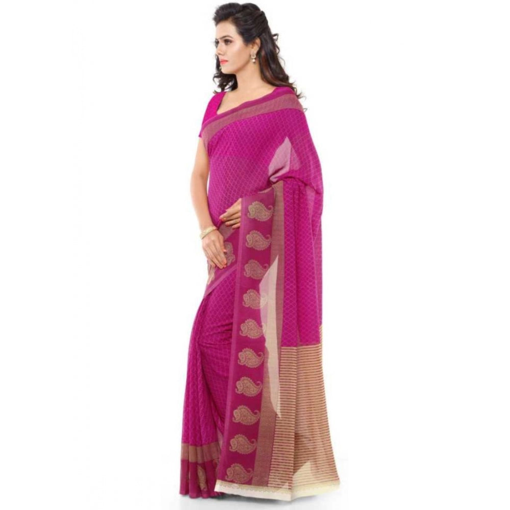 Printed Faux Georgette Pink Color Saree - Noble Nook