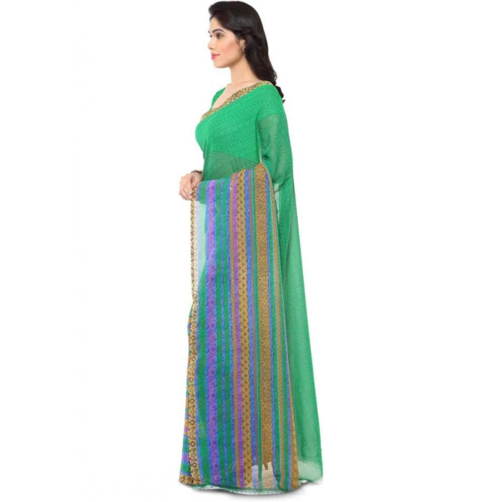 Printed Faux Georgette Green Color Saree - Noble Nook