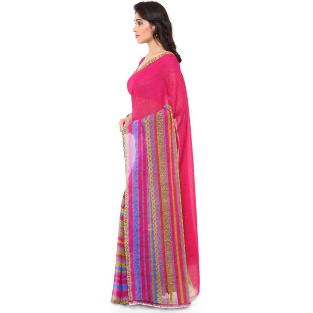 Printed Faux Georgette Pink Color Saree - Noble Nook