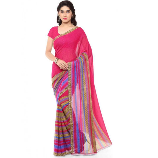 Printed Faux Georgette Pink Color Saree - Noble Nook