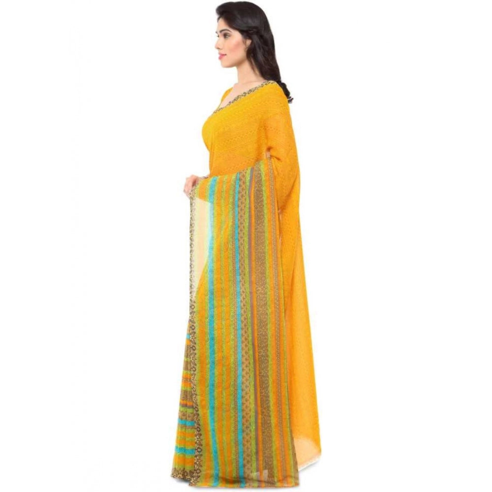 Printed Faux Georgette Yellow Color Saree - Noble Nook