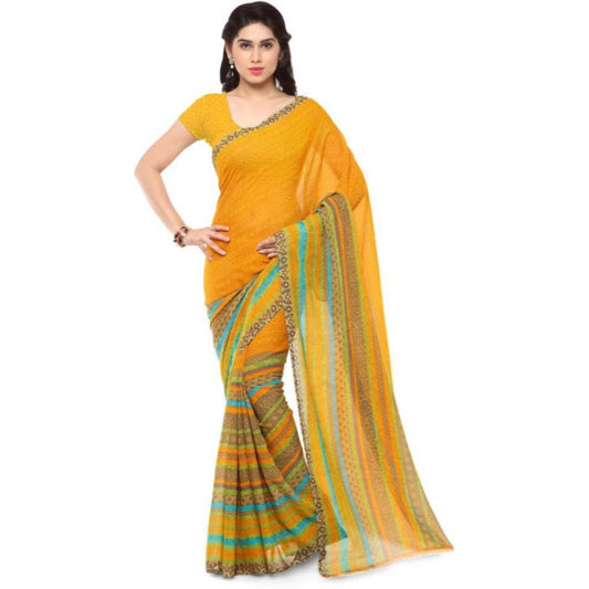 Printed Faux Georgette Yellow Color Saree - Noble Nook