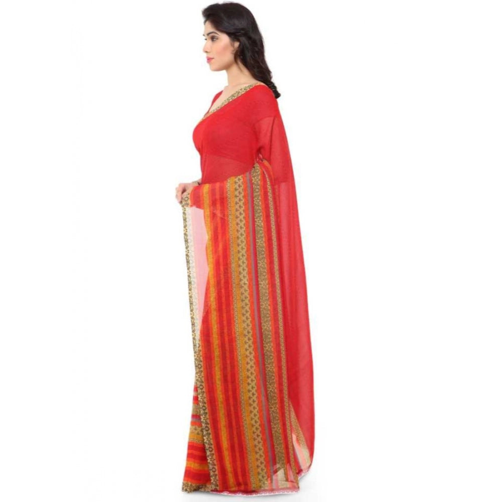 Printed Faux Georgette Red Color Saree - Noble Nook