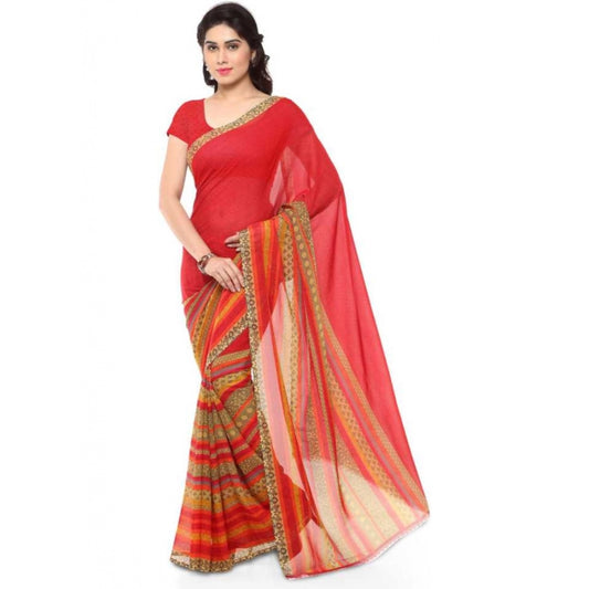 Printed Faux Georgette Red Color Saree - Noble Nook