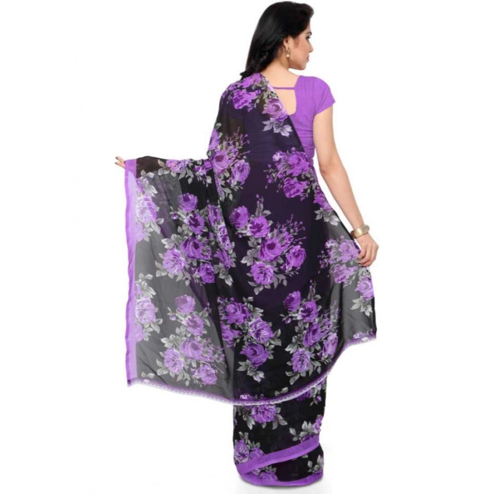 Printed Faux Georgette Purple Color Saree - Noble Nook