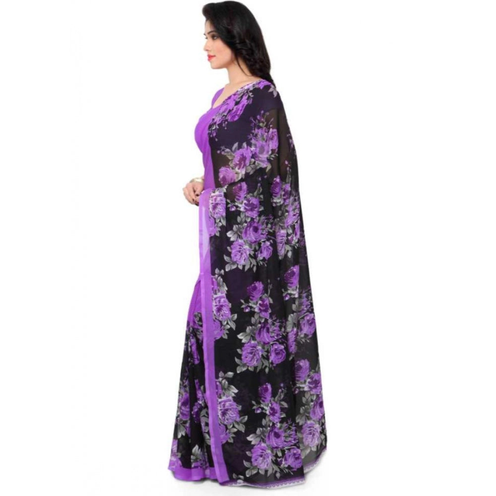 Printed Faux Georgette Purple Color Saree - Noble Nook