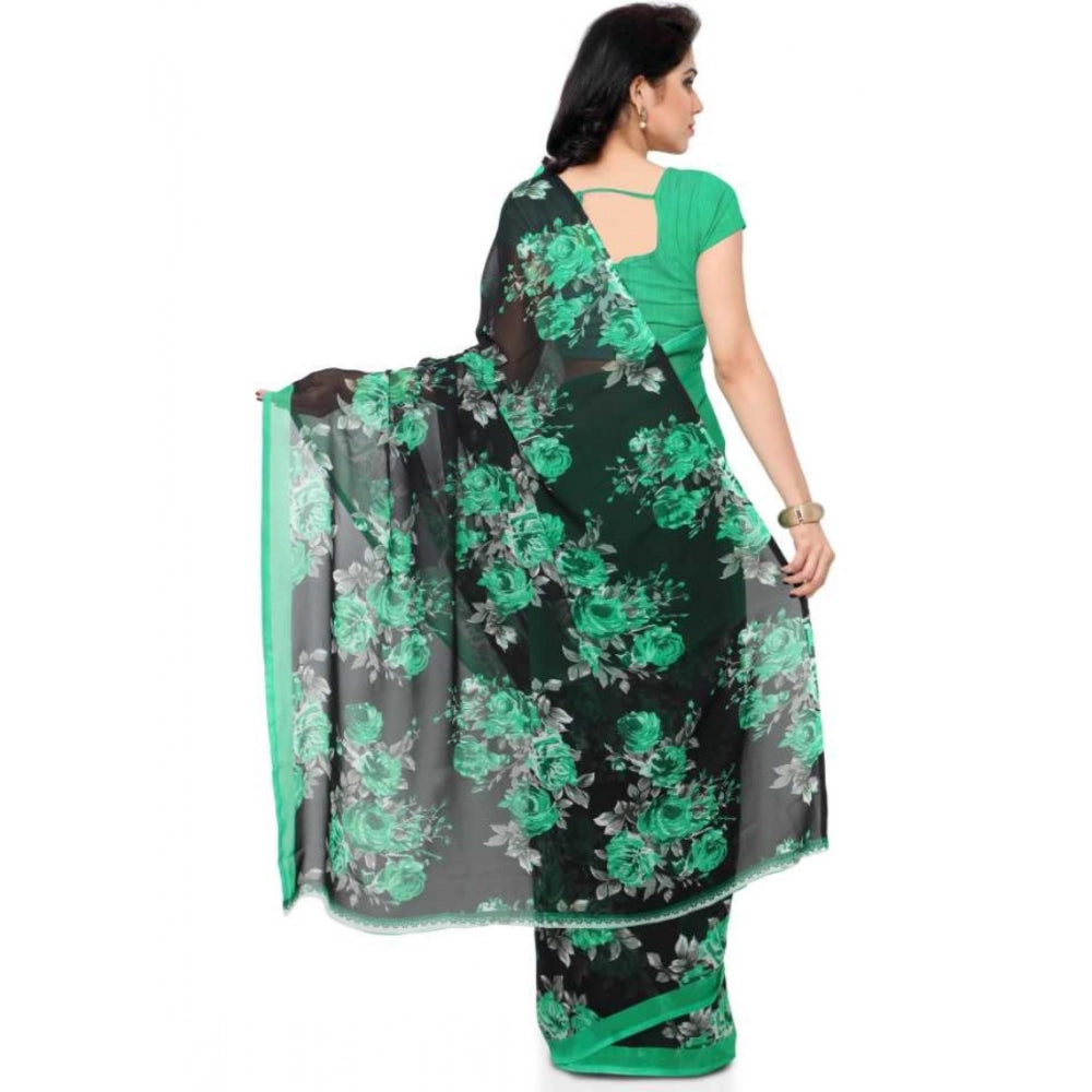 Printed Faux Georgette Green Color Saree - Noble Nook