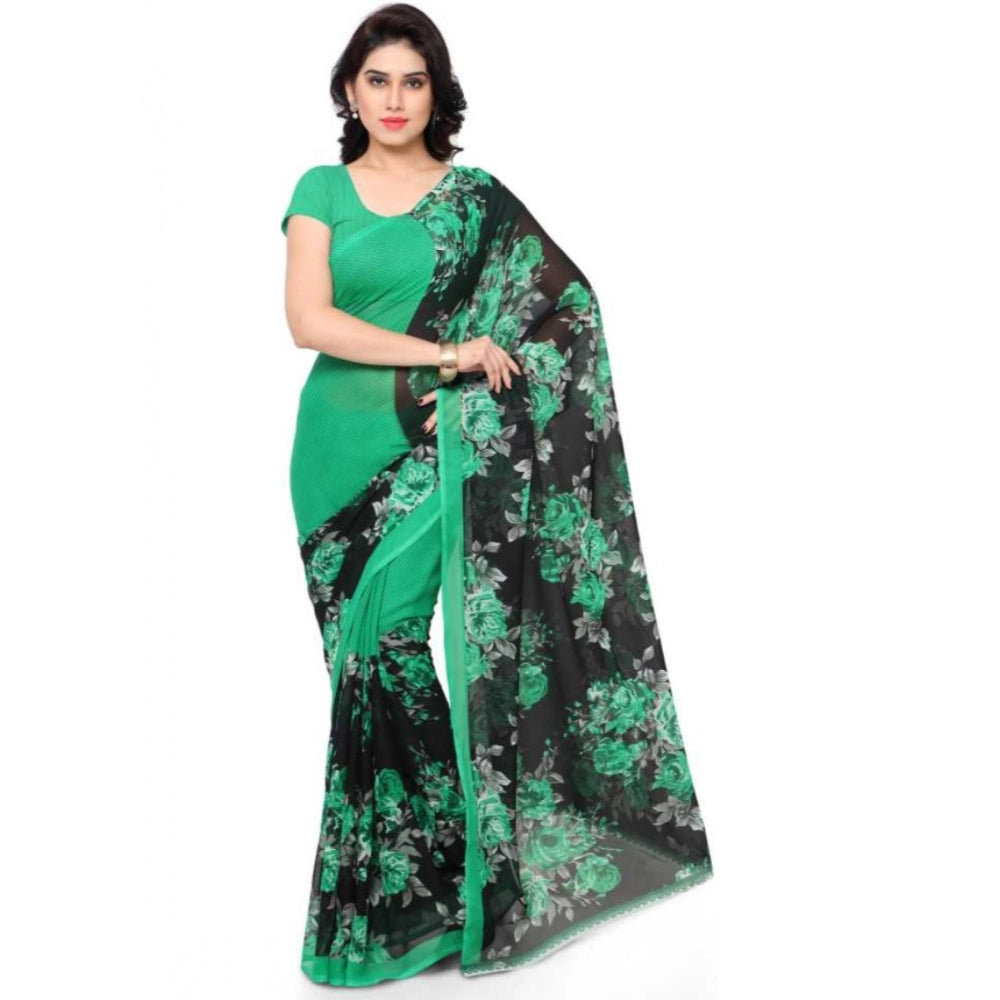 Printed Faux Georgette Green Color Saree - Noble Nook