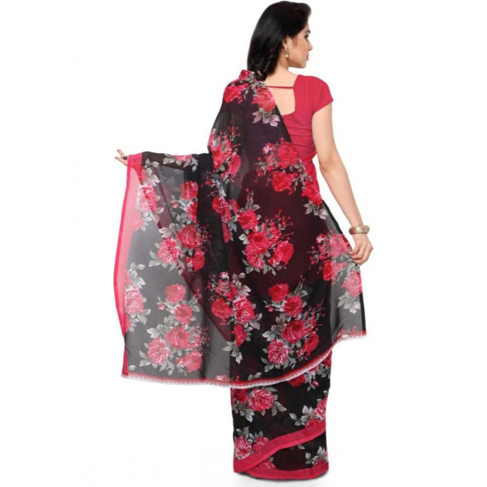 Printed Faux Georgette Pink Color Saree - Noble Nook