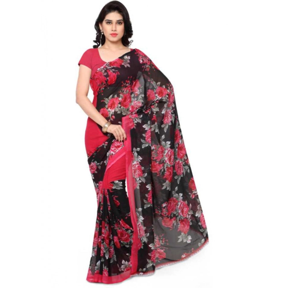 Printed Faux Georgette Pink Color Saree - Noble Nook