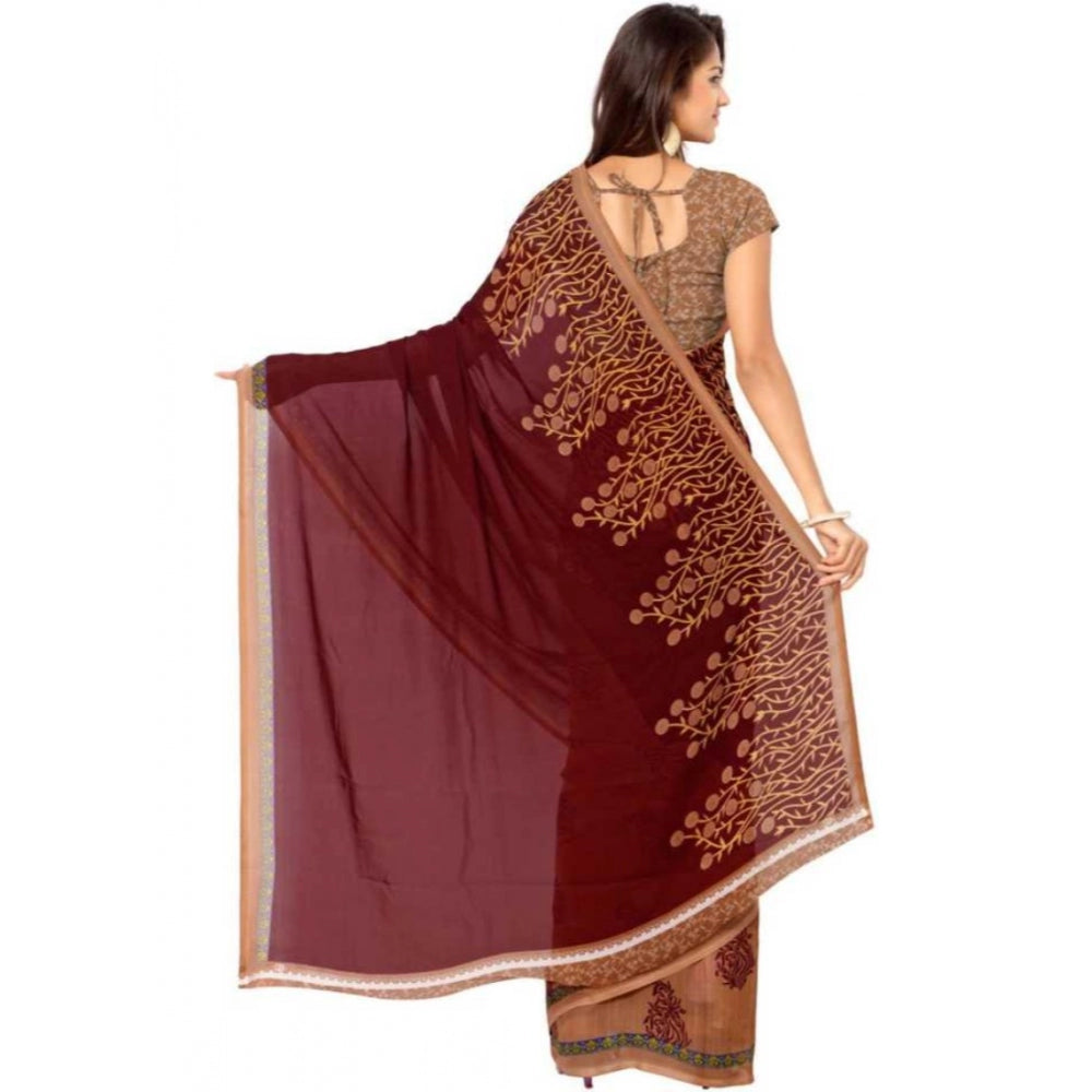 Printed Faux Georgette Red Color Saree - Noble Nook