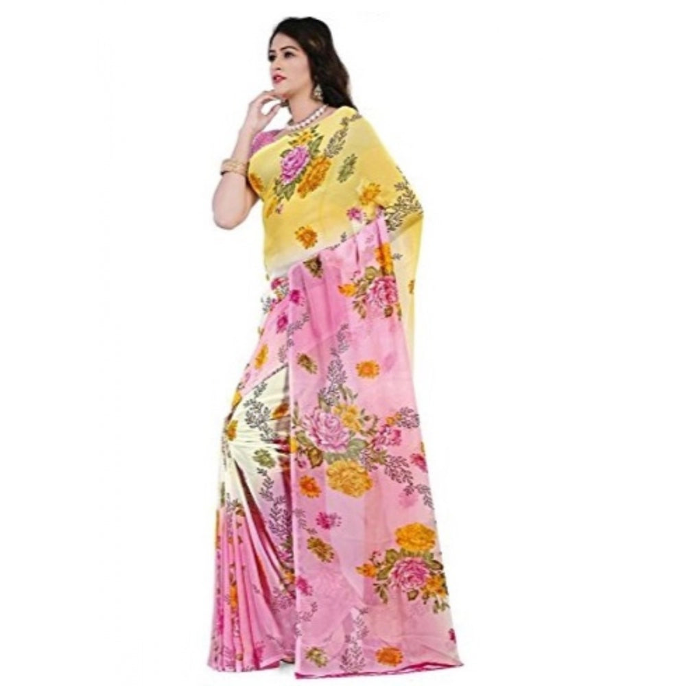 Printed Faux Georgette Pink Color Saree - Noble Nook