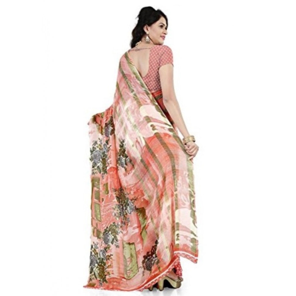 Printed Faux Georgette Orange Color Saree - Noble Nook