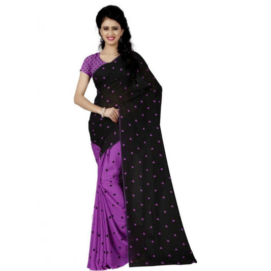 Printed Faux Georgette Purple Color Saree - Noble Nook