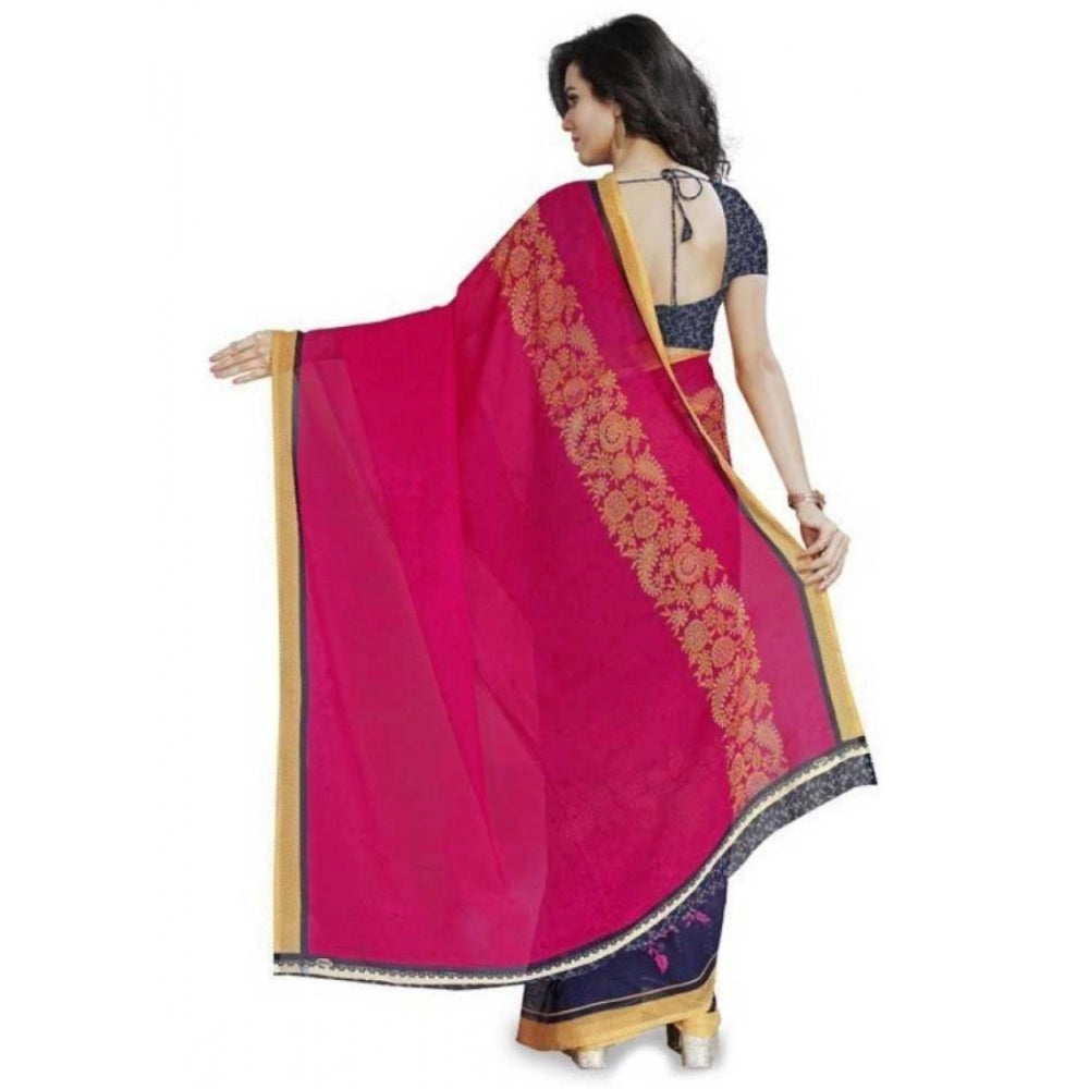 Printed Faux Georgette Pink Color Saree - Noble Nook