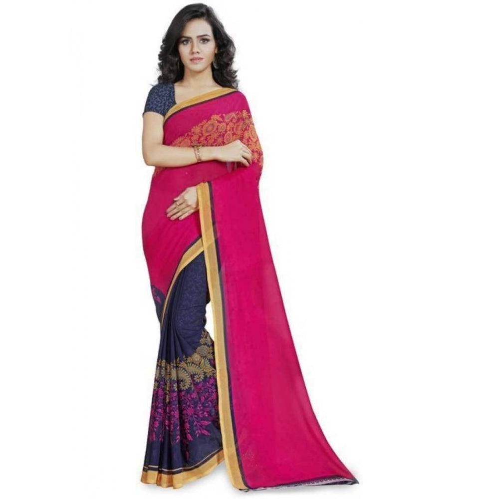 Printed Faux Georgette Pink Color Saree - Noble Nook