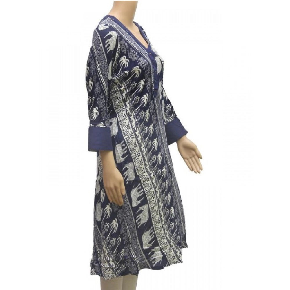 Generic Women's Rayon Kurtis (Blue, White, XXL) - Noble Nook