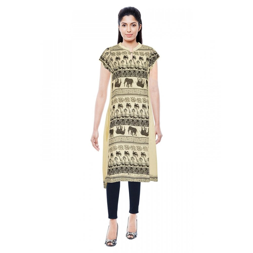 Generic Women's Rayon Kurtis (Beige, L) - Noble Nook