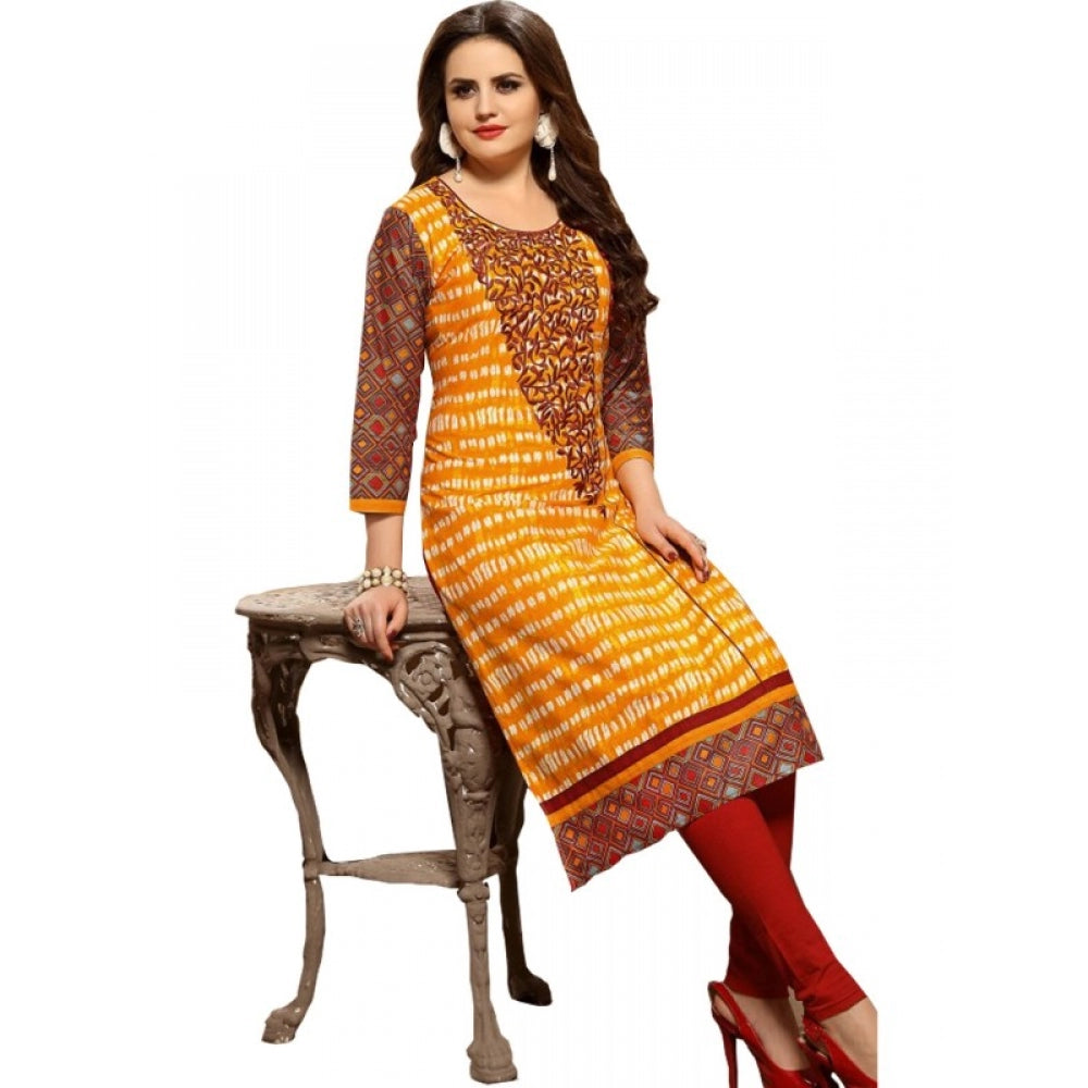 Generic Women's Cotton Kurtis (Orange, Multi, XL) - Noble Nook