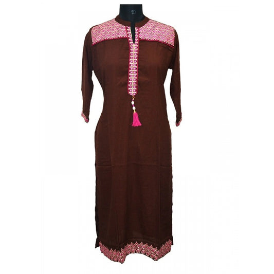 Generic Women's Rayon Kurtis (Brown, XL) - Noble Nook