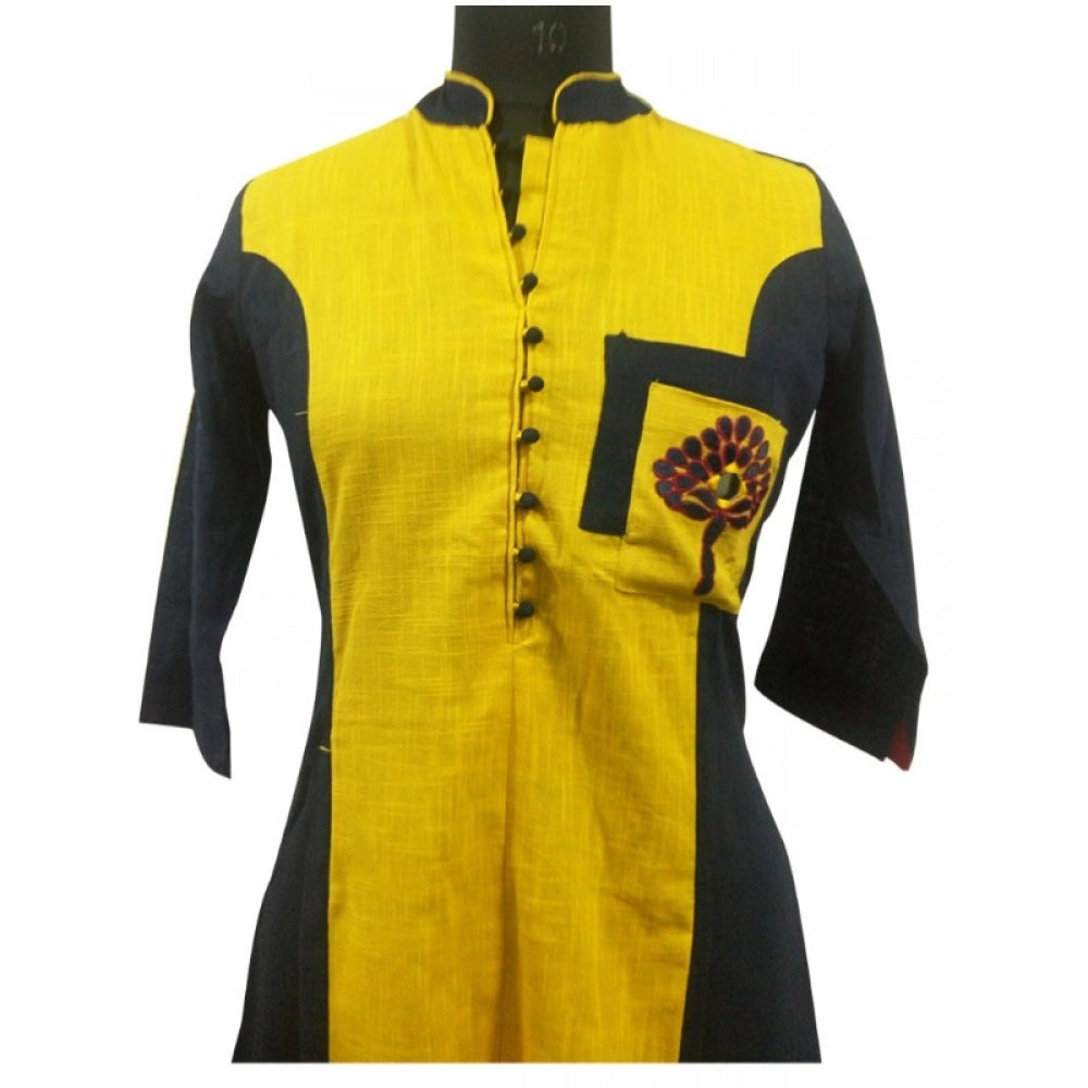 Generic Women's Cotton Kurtis (Yellow, Black, L) - Noble Nook