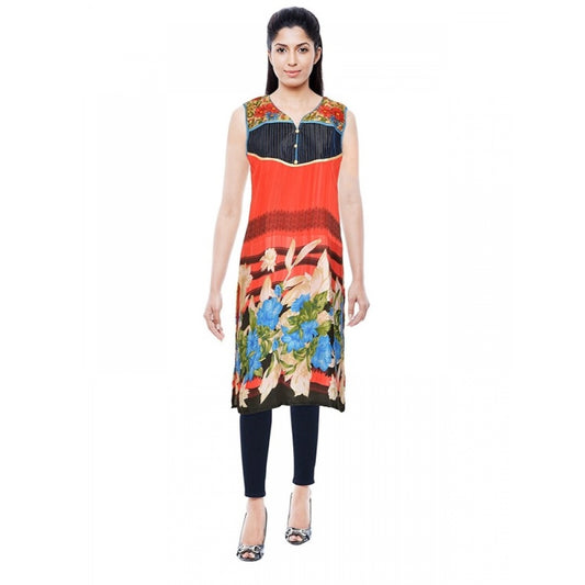 Generic Women's Synthetic Kurtis (Orange, L) - Noble Nook