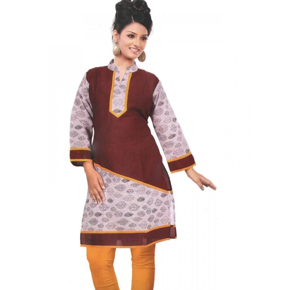 Generic Women's Cotton Kurtis (Brown, Yellow, L) - Noble Nook