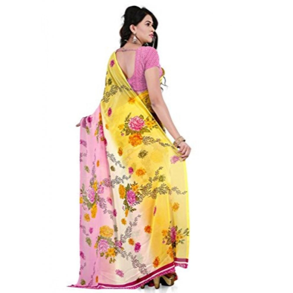 Printed Faux Georgette Pink Color Saree - Noble Nook