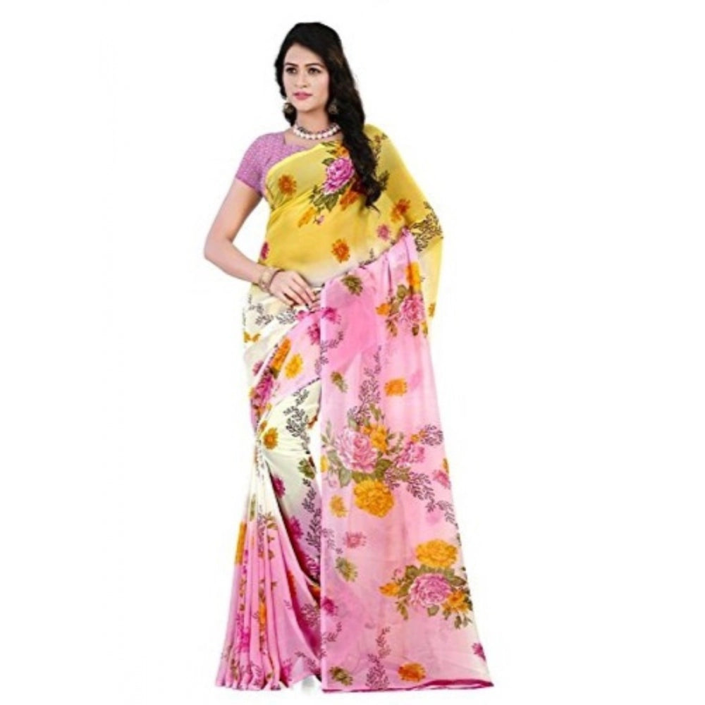 Printed Faux Georgette Pink Color Saree - Noble Nook