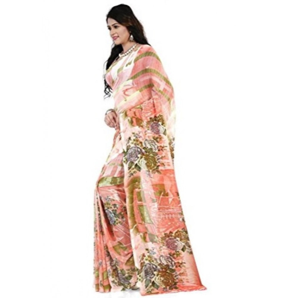 Printed Faux Georgette Orange Color Saree - Noble Nook