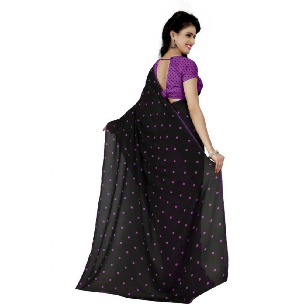 Printed Faux Georgette Purple Color Saree - Noble Nook