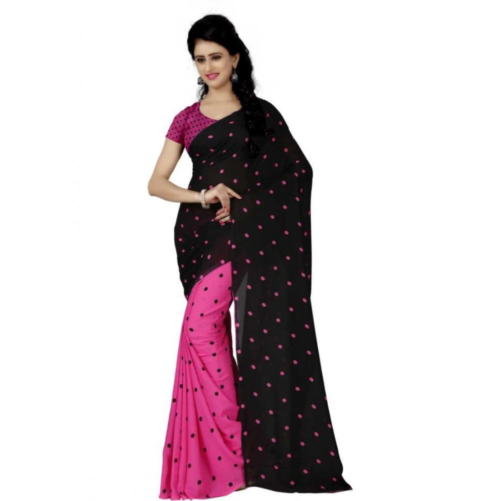 Printed Faux Georgette Pink Color Saree - Noble Nook