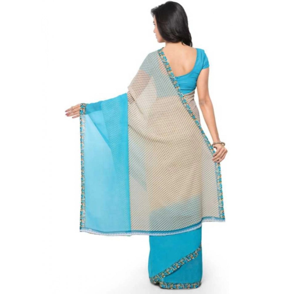 Printed Faux Georgette Blue Color Saree - Noble Nook