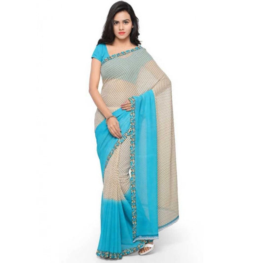 Printed Faux Georgette Blue Color Saree - Noble Nook