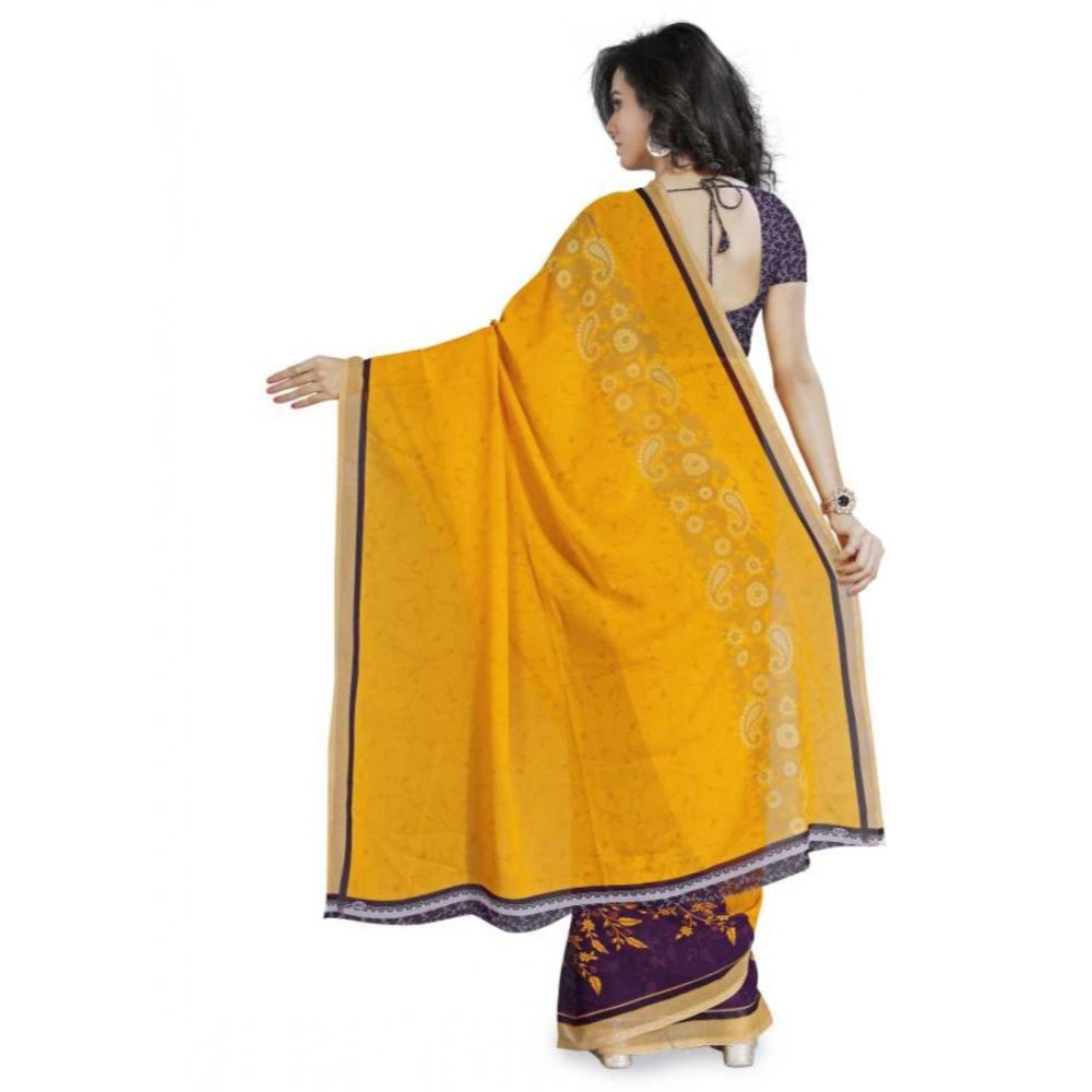 Printed Faux Georgette Yellow Color Saree - Noble Nook