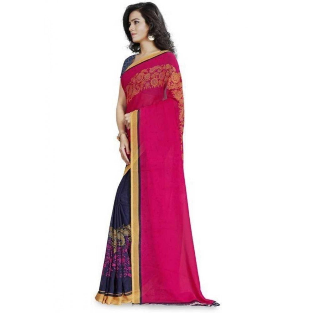 Printed Faux Georgette Pink Color Saree - Noble Nook