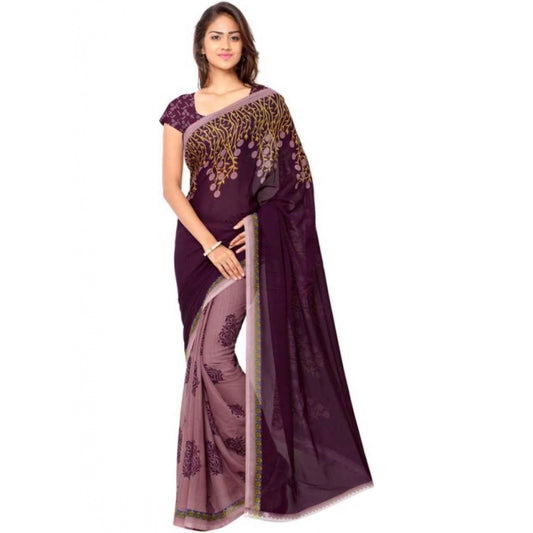 Printed Faux Georgette Wine Color Saree - Noble Nook