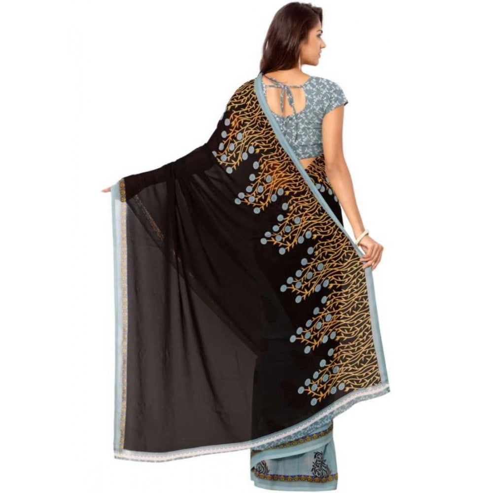 Printed Faux Georgette Brown Color Saree - Noble Nook