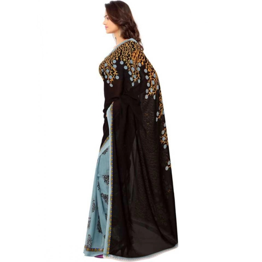 Printed Faux Georgette Brown Color Saree - Noble Nook